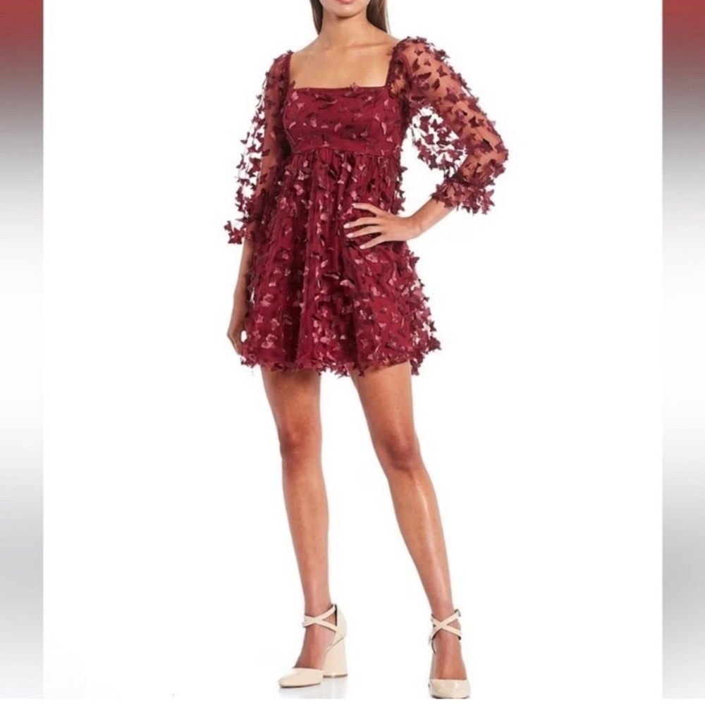 Thirty/Thirty Burgundy Butterfly Appliqué Mini Dress - Picture 2 of 10
